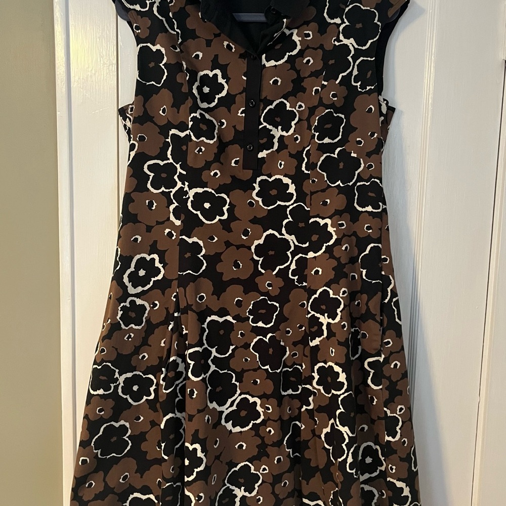 Brooks Brothers Black and Brown Floral Knee Length Dress
